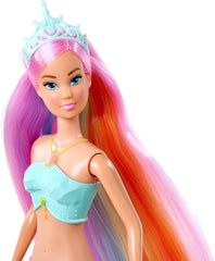 Steffi Love Sirena Curcubeu Magic, păpușă sirenă cu funcție de lumină curcubeu magică și păr extra lung, 39 cm, vârste 3+