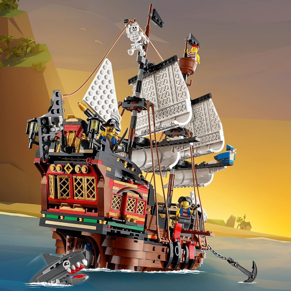 Set nave pirata 3-in-1 LEGO Creator, giocattolo con 3 opzioni di costruzione, costruisci una taverna dei pirati o un'isola dei pirati con teschi, include 3 minifigure di avventura di gioco di ruolo 31109 Set di costruzione Besuche den LEGO-Store