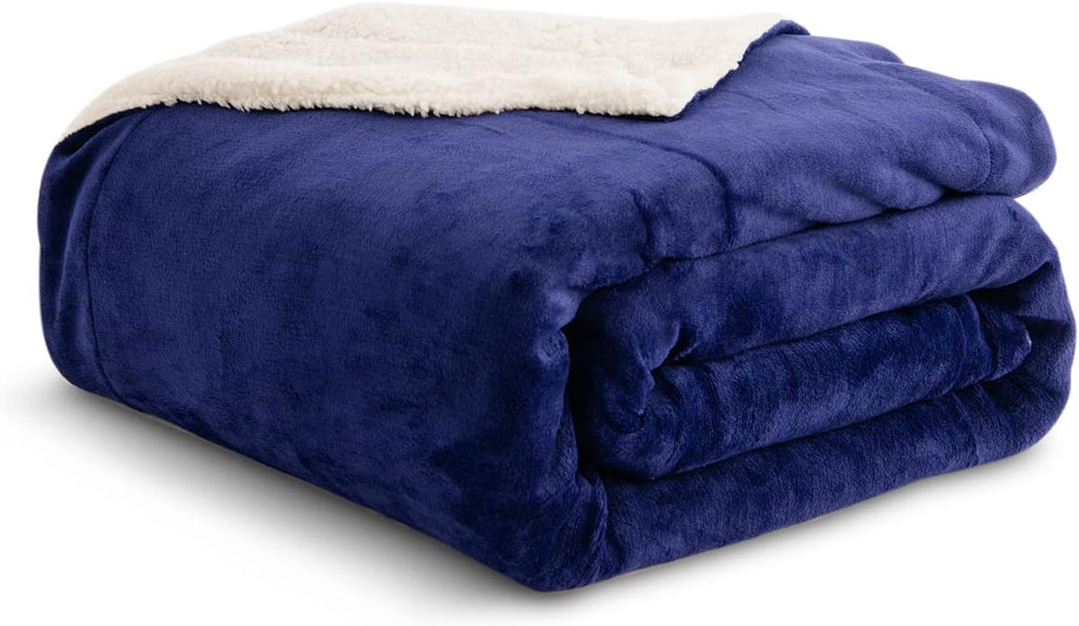 Coperta in pile Kono Sherpa, 150 x 200 cm, morbida, accogliente, soffice, reversibile, in microfibra, coperte fisse per letto, divano, divano (blu navy, matrimoniale/matrimoniale) Letti e coperte Besuche den KONO-Store Navy Twin/Double