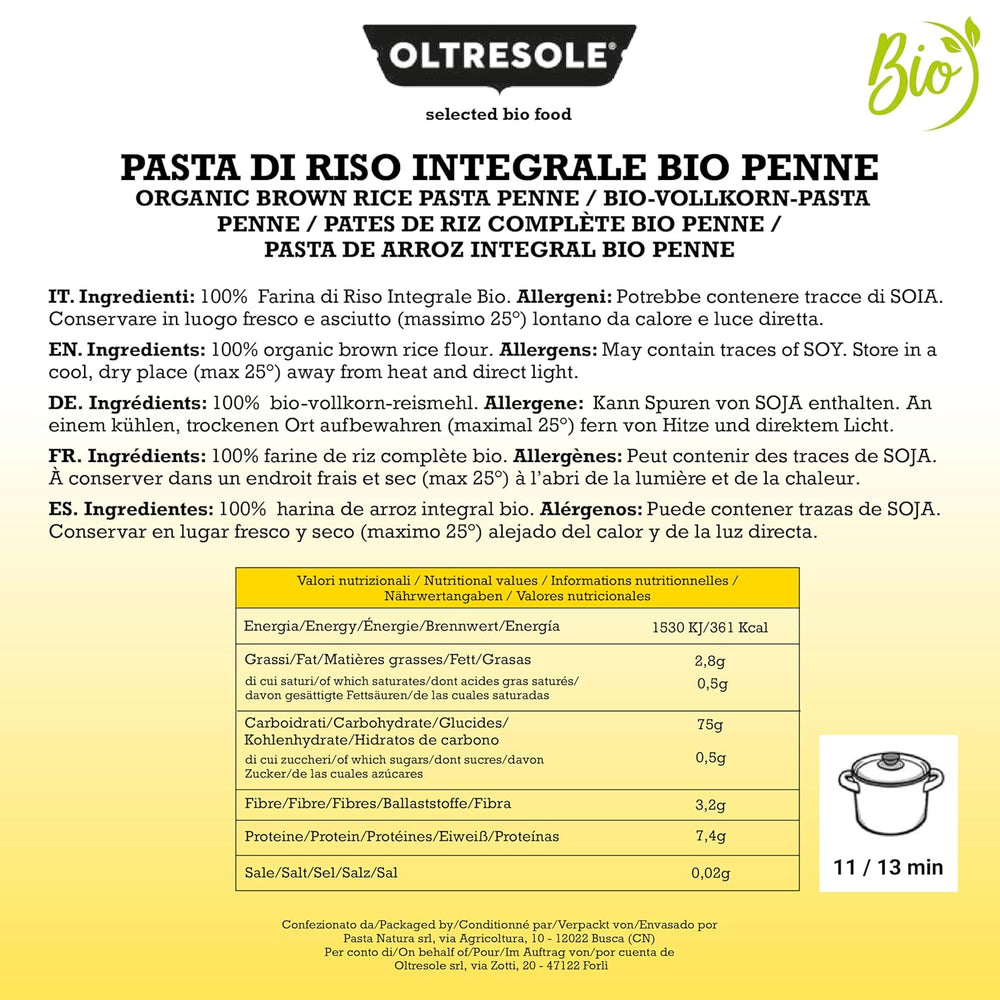 - Pasta di Riso Integrale Biologica Italiana Gluten Free, Formato Penne - pasta senza glutine, farina di riso integrale 100% biologica, ricca di fibre, vegana, confezione da 3 confezioni da 350 g