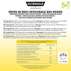 - Pasta di Riso Integrale Biologica Italiana Gluten Free, Formato Penne - pasta senza glutine, farina di riso integrale 100% biologica, ricca di fibre, vegana, confezione da 3 confezioni da 350 g