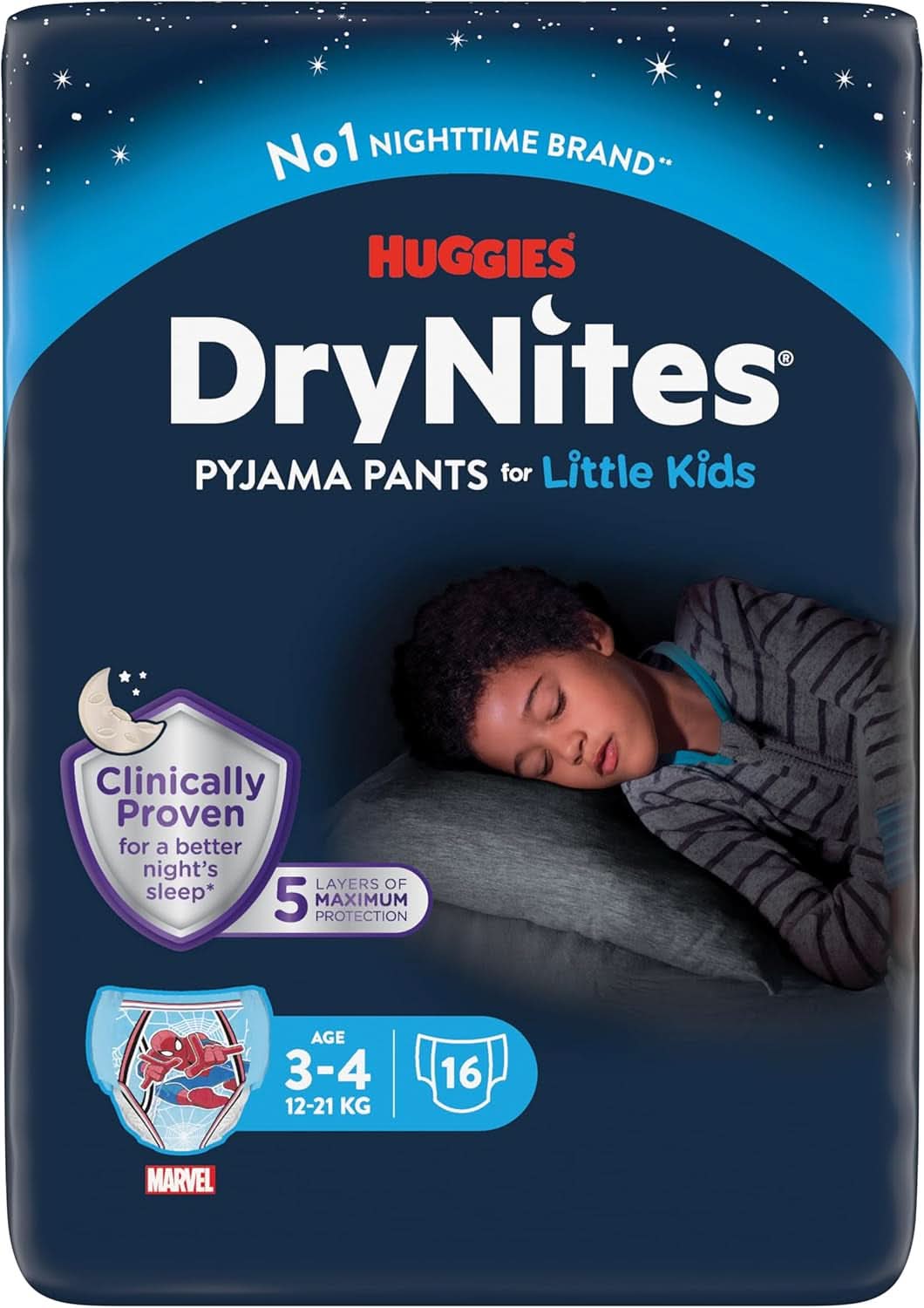 Pannolini notte Huggies Drynites, per ragazzi da 13 a 17 anni circa (48-60 kg), 33 pezzi (3X11), confezione mensile jumbo Mamma e Bambino Naty Shop