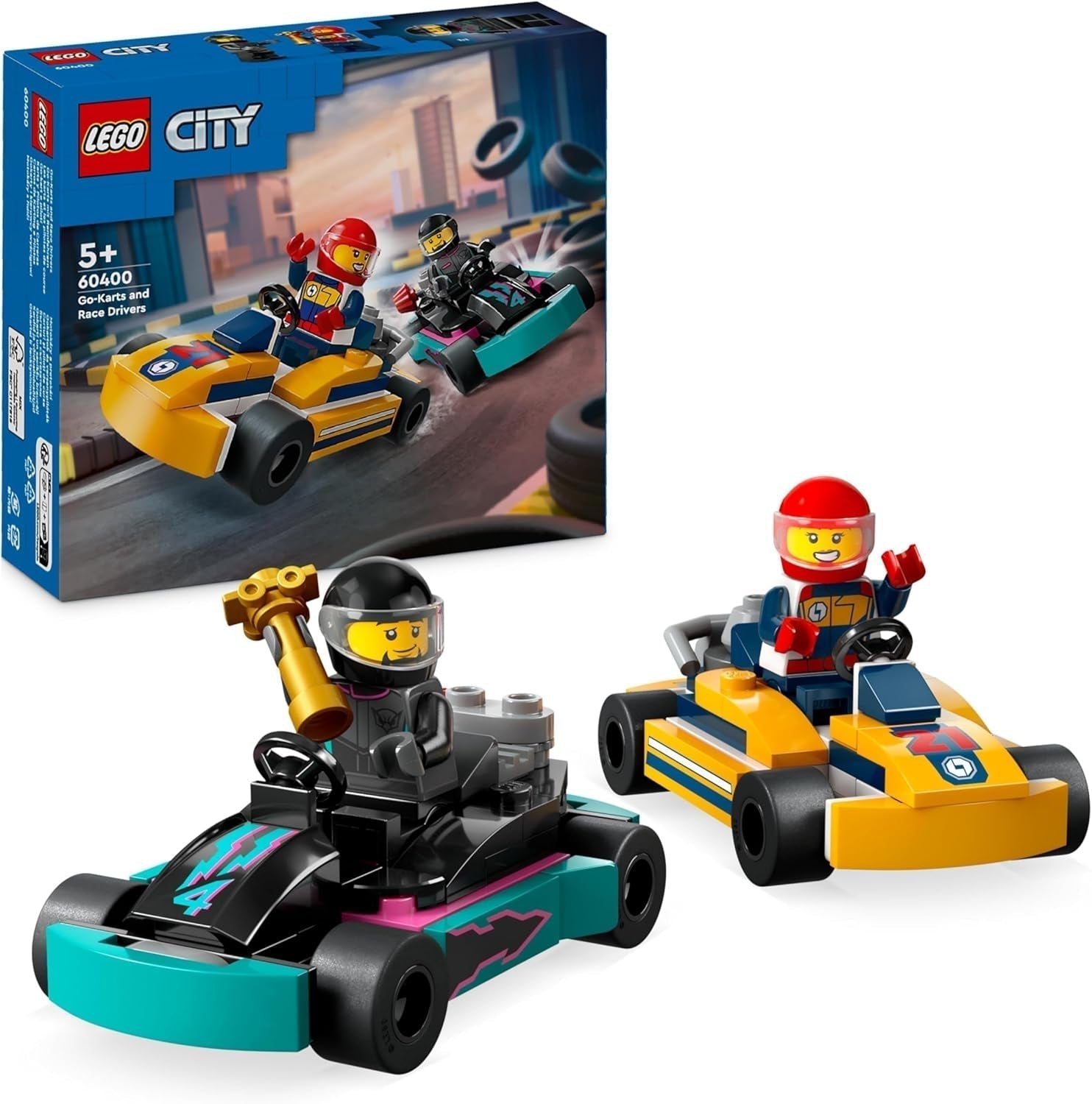Go-Kart LEGO City con piloti, 2 minifigure di piloti e set di auto da corsa, macchinine giocattolo per ragazzi e ragazze di 5 anni, regalo divertente per bambini 60400 Set da costruzione Besuche den LEGO-Store Single