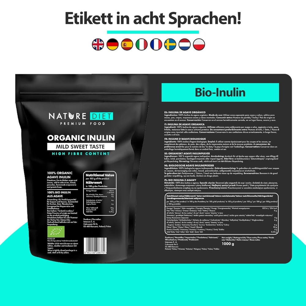 Nature Diet - Bio-Inulina 1 Kg | Aus Agave | Natürliches Präbiotikum Dolcificanti Naty Shop