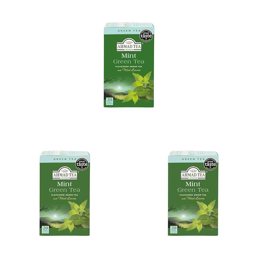 Ahmad Tea - Ceai verde - Pliculețe de ceai ambalate individual, cu aromă sigilată, conținând 2 g de ceai per porție - 20 de pliculețe de ceai cu bandă