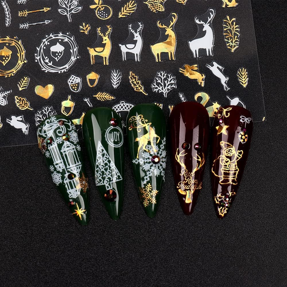 9 Blatt Nagelsticker Weihnachten Nagelaufkleber Selbstklebend Weiß Rentier Schneemann Nail Art Sticker Dekoration Nageldesign Zubehör