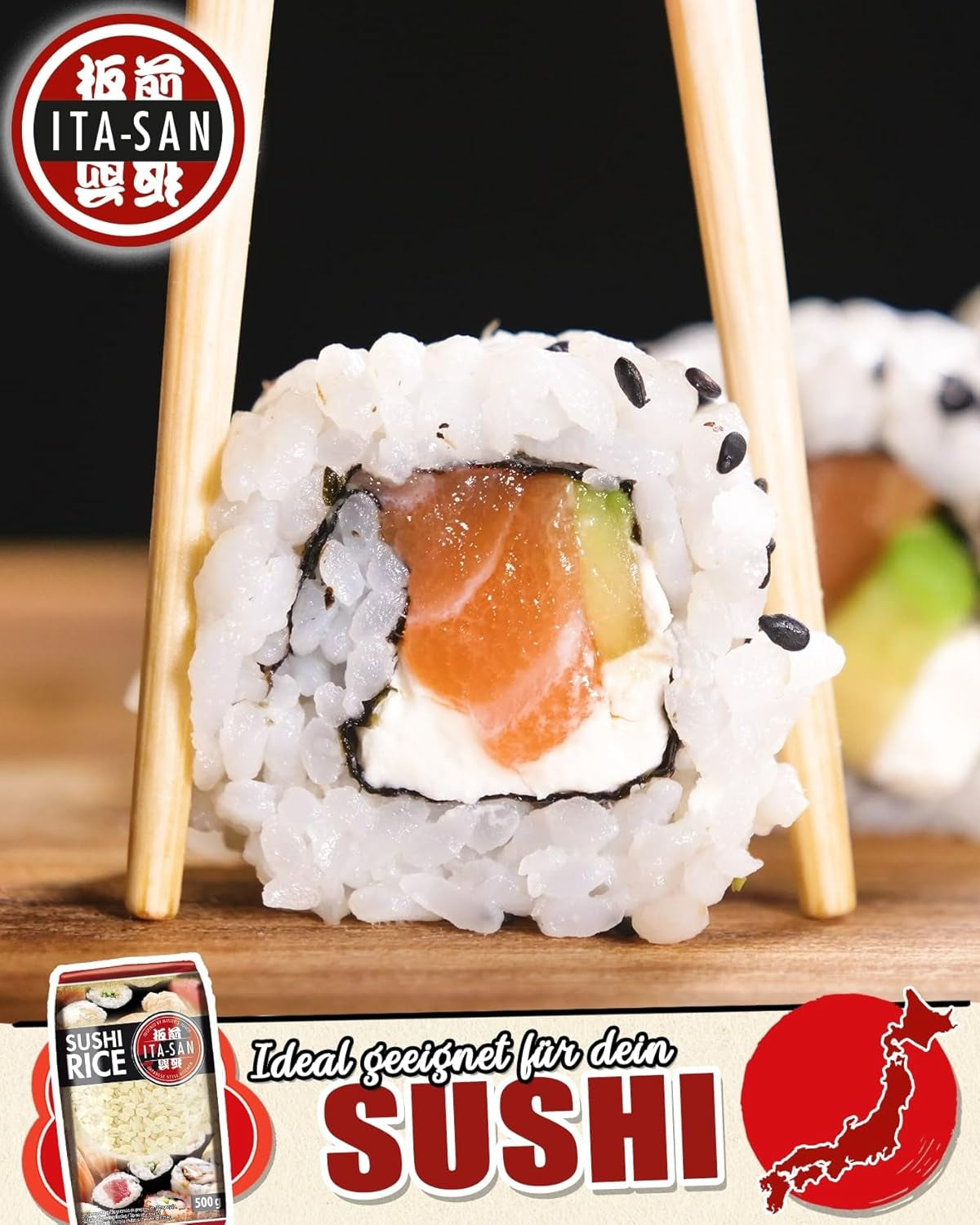 ITA-SAN Riso Sushi, Grana Tonda, Alta Qualità, Varietà Pura al 100%, Preparazione Facile e Veloce, Vegano, Halal, Senza Glutine (1 x 500g)