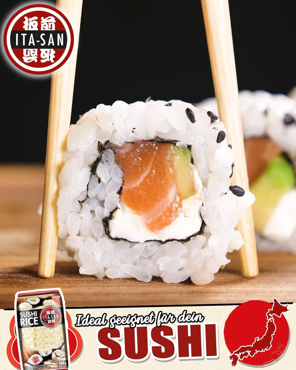 ITA-SAN Riso Sushi, Grana Tonda, Alta Qualità, Varietà Pura al 100%, Preparazione Facile e Veloce, Vegano, Halal, Senza Glutine (1 x 500g)