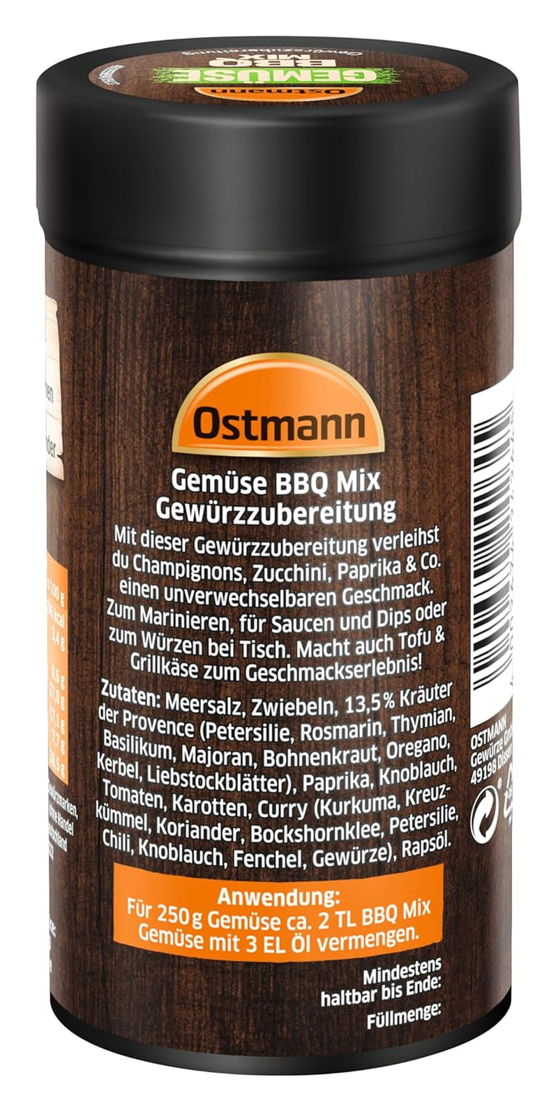 Ostmann Gewürze - Gemüse BBQ Mix | Gewürzzubereitung für Gemüse | Mediterrane Kräuternote für Grillgemüse, Tofu und Co. | 120 g in un colino