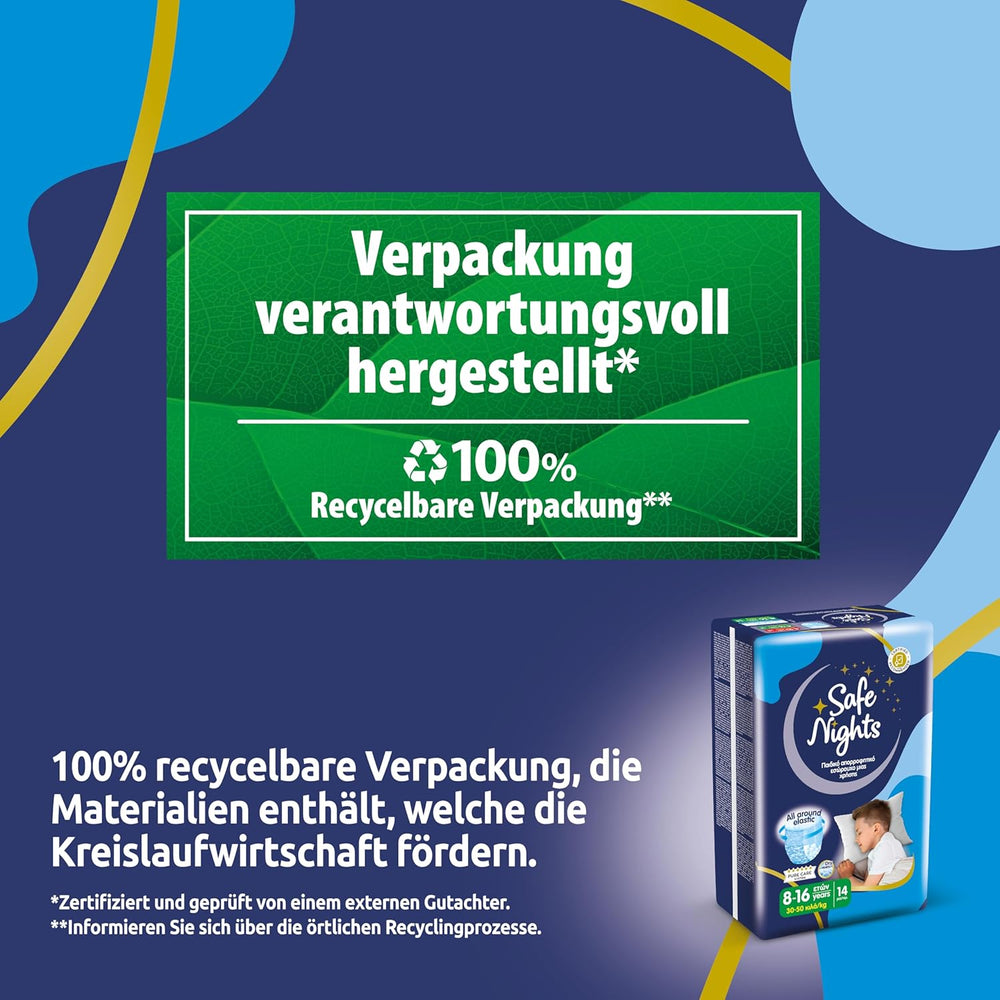 Safe Nights Boy, pantaloni da notte per bambini da 8 a 16 anni (30-50 kg), 84 pezzi