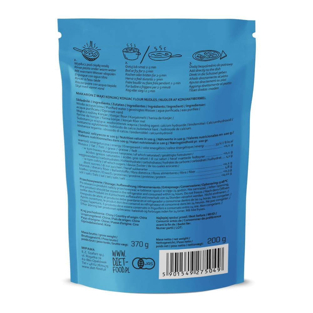 DIET-FOOD Riso Shirataki Konjac istantaneo, a basso contenuto di carboidrati, a basso contenuto calorico, vegano, senza grassi, senza soia, senza glutine, cheto friendly, spaghetti di riso dimagranti, 200 grammi