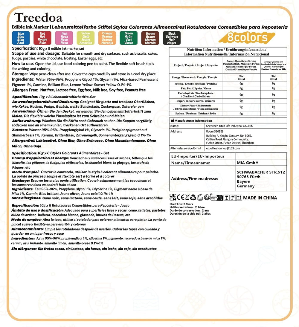 Pixuri colorante alimentare, 8 bucăți de pixuri alimentare cu vârfuri moi pentru linii groase și subțiri, pixuri alimentare pentru copt, pixuri comestibile pentru prăjituri, fursecuri, fondant, alimente