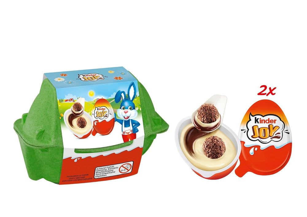 Kinder Joy confezione da 2 - Una metà con deliziosa crema al latte e cacao e palline croccanti, l'altra metà con una grande sorpresa - Cioccolato pasquale, dolci pasquali - Regalo di Pasqua - 40g