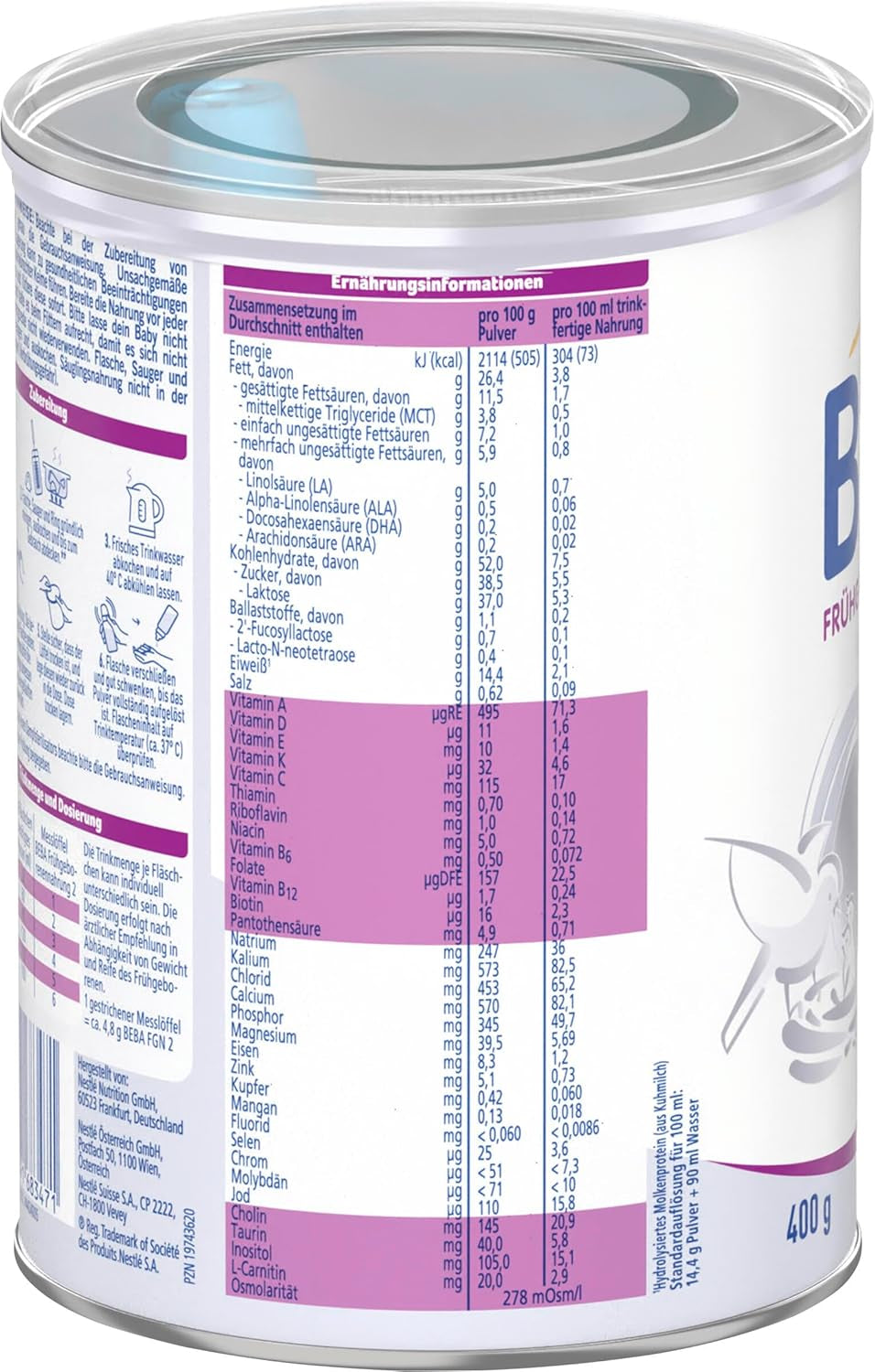 BEBA Premature Infant Formula Fase 2 - Neonati prematuri dopo la dimissione ospedaliera Alimenti per bambini Latte in polvere per neonati Confezione da 3 (1 x 400 g)