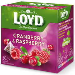 LOYD - Ceai de fructe Cranberry and Raspberry - 20 pliculețe piramidale - Amestec aromat de ceai de fructe cu afine, zmeură, frunze de mur - Gust dulce și intens - 40 g