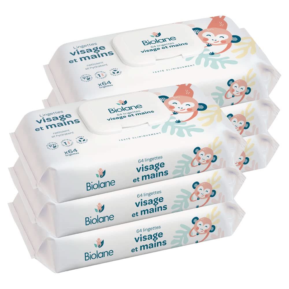 BIOLANE - Salviettine neonato viso e mani - Ipoallergeniche - Per pelli sensibili Salviettine umidificate Baby Naty Shop 384 pezzi (6 confezioni)