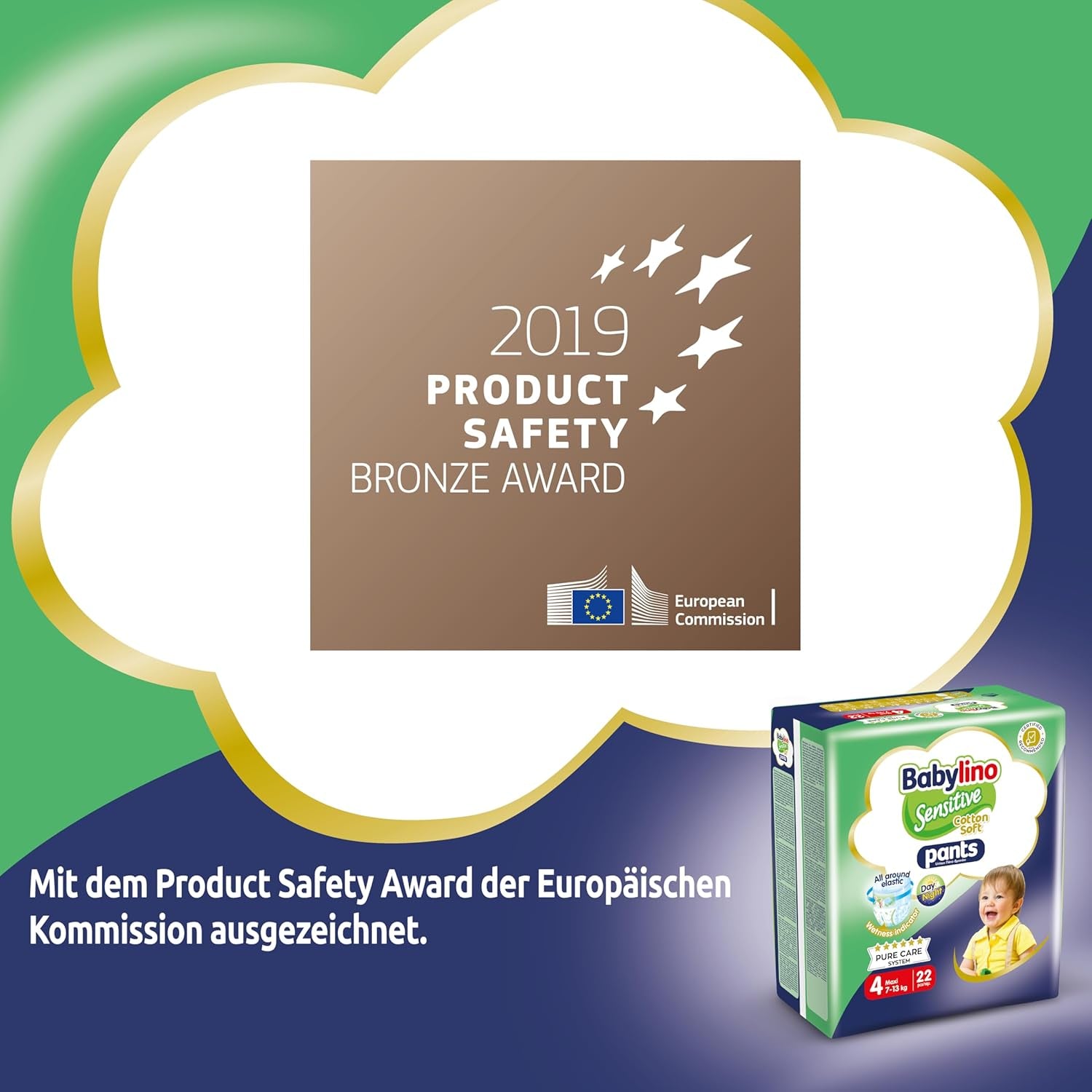 Pannolini Sensitive Cotton Soft, taglia 4, Pantaloni Maxi (7-13 kg), 22 pezzi