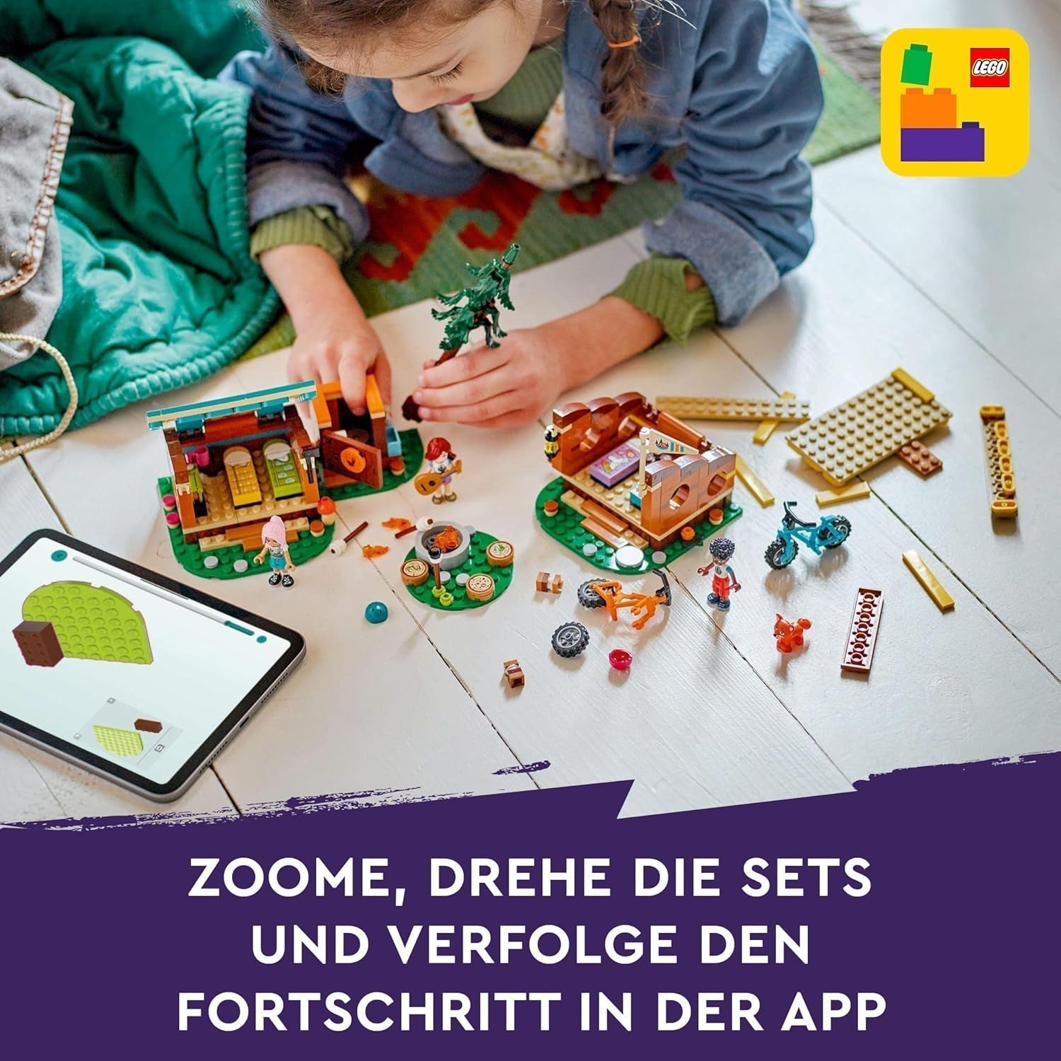 LEGO Friends Capanne accoglienti al campo avventure, set da gioco per giochi di ruolo all'aperto, giocattolo per bambini per ragazze e ragazzi a partire da 7 anni con 3 personaggi e volpe, giocattolo da campeggio 42624 Set da costruzione Besuche den LEGO-Store