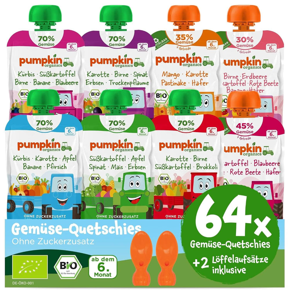 Pumpkin Organics Confezione da 24, purea di verdure biologiche, senza zuccheri aggiunti, per bambini dai 6 mesi, 24 x 100 grammi Madre e bambino Naty Shop 64 x 100 grammi