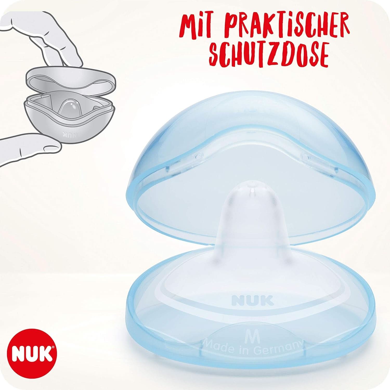 NUK Stillhütchen | Brusthütchen Zum Stillen | Schützt Vor Wunden Brustwarzen | Dünnes Silikon | Taglia M (20Mm) | Compreso Schutzdose | 2 Stück Alimenti per bambini e Accessori per l'allattamento al seno Naty Shop