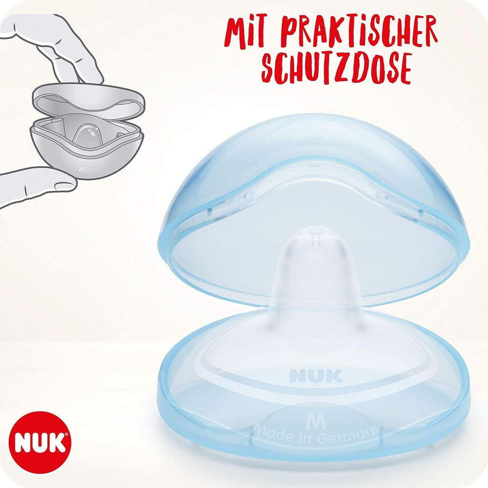 NUK Stillhütchen | Brusthütchen Zum Stillen | Schützt Vor Wunden Brustwarzen | Dünnes Silikon | Taglia M (20Mm) | Compreso Schutzdose | 2 Stück Alimenti per bambini e Accessori per l'allattamento al seno Naty Shop