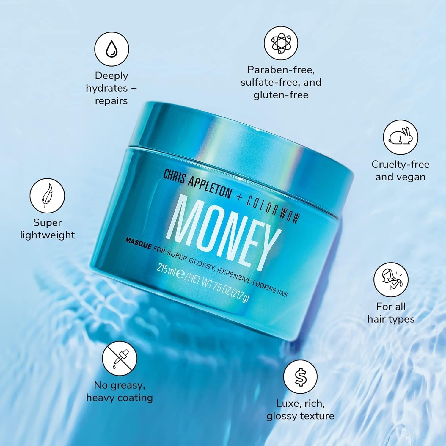 COLOR WOW Moisturizing Hair Mask Money 215 ml - mască pentru păr uscat și deteriorat, hidratarea părului - îngrijire și protecție termică pentru păr, albastru Masca de par Naty Shop
