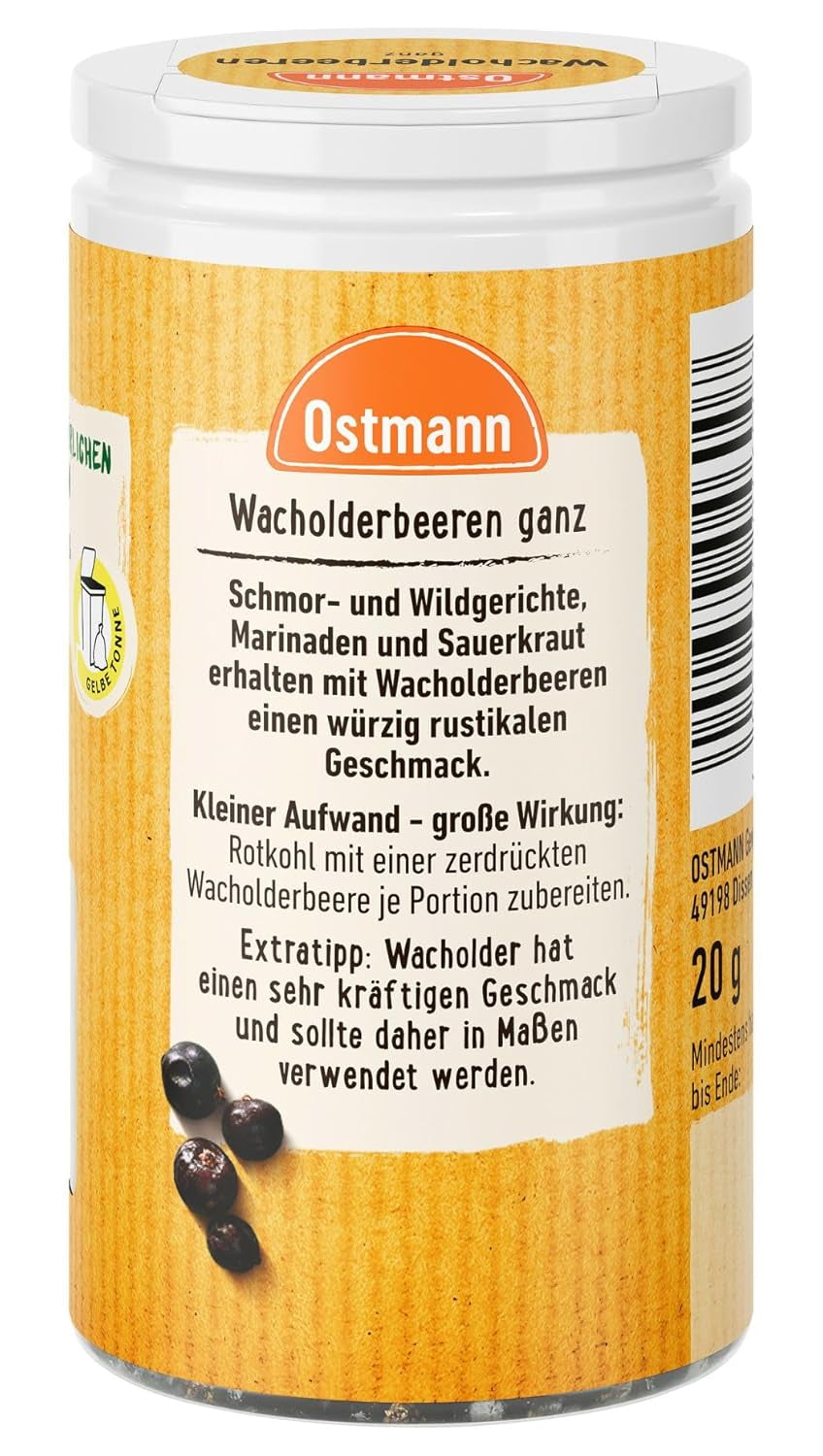 Ostmann Gewürze - Wacholderbeeren ganz | Ideale per condire sauerbraten e piatti di selvaggina 20 g in Der Streudose