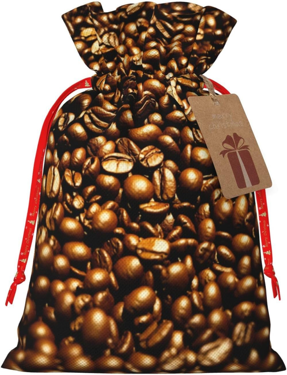 Lustige geröstete Kaffeebohnen, Weihnachtsbeutel mit Kordelzug, robust, 21,1 x 30 cm, geeignet für Partygeschenke und Geschenkverpackung, 1 Stück