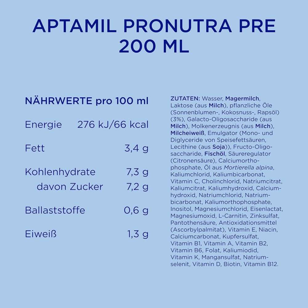 Aptamil Pronutra Pre - Latte per lattanti dalla nascita - Con oli vegetali, senza olio di palma - 6 x 4 x 200 ml (4800 ml)
