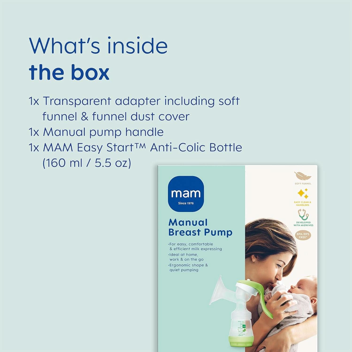 Tiralatte manuale MAM - tiralatte comodo e compatto per il latte materno che include 1 biberon anti-coliche MAM Easy Start Accessori Alimentazione e Allattamento Bebe Naty Shop