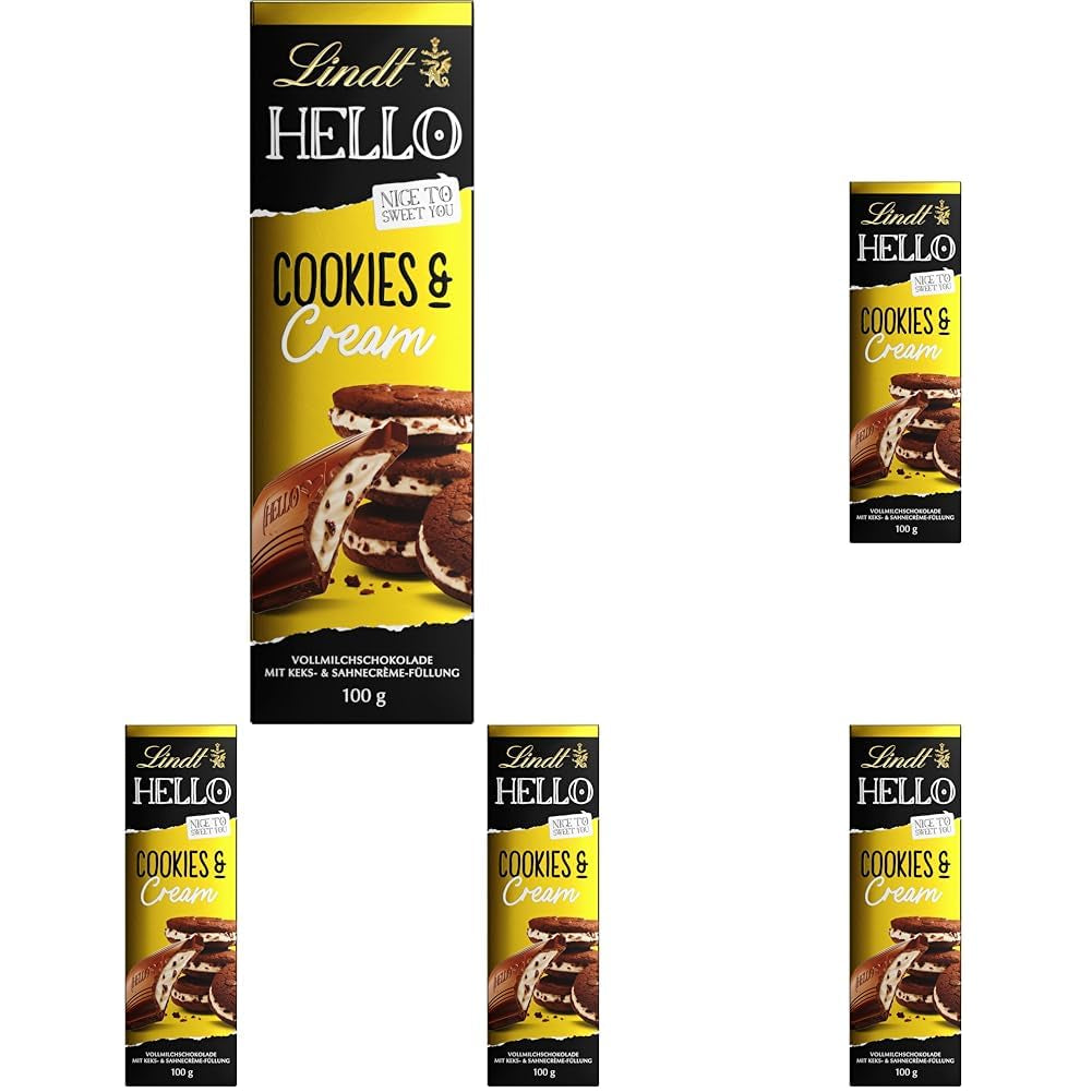 Lindt Hello Cookies & Cream Chocolate | Barretta 100g | Cioccolato al latte con biscotti e ripieno di crema | Tavoletta di cioccolato | Regalo di cioccolato