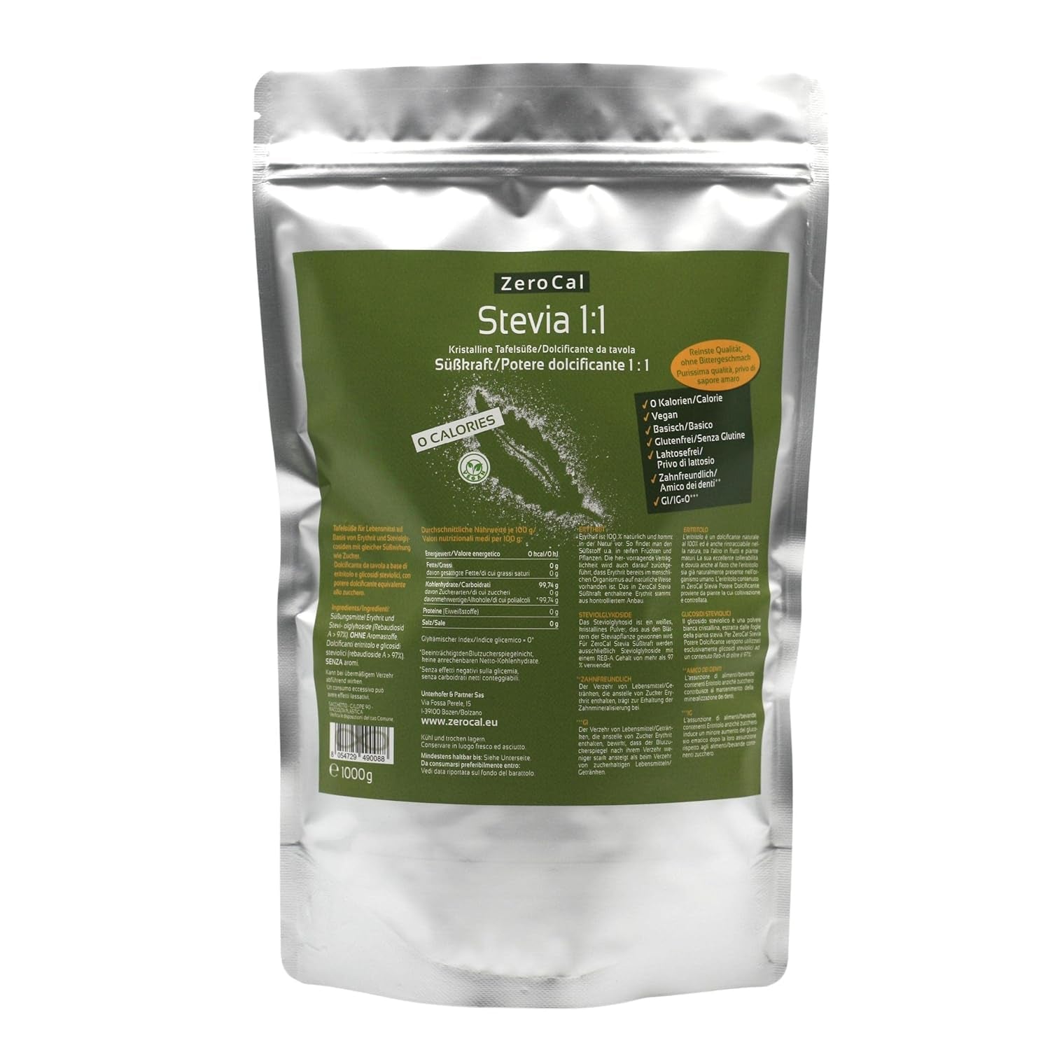 Stevia 1:1 (Erythrit - Stevia) - Natürlicher Zuckerersatzstoff, 1000 G Dolcificanti Naty Shop Titolo predefinito