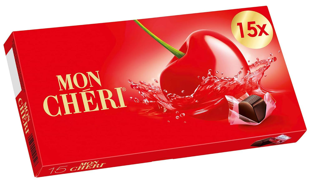 Ferrero Mon Chéri - Cioccolato Croccante, Liquore Fruttato e Una Ciliegia Aromatica - Regalo di Cioccolato di San Valentino per Lui e per Lei - 1 Confezione da 15 Cioccolatini Singoli