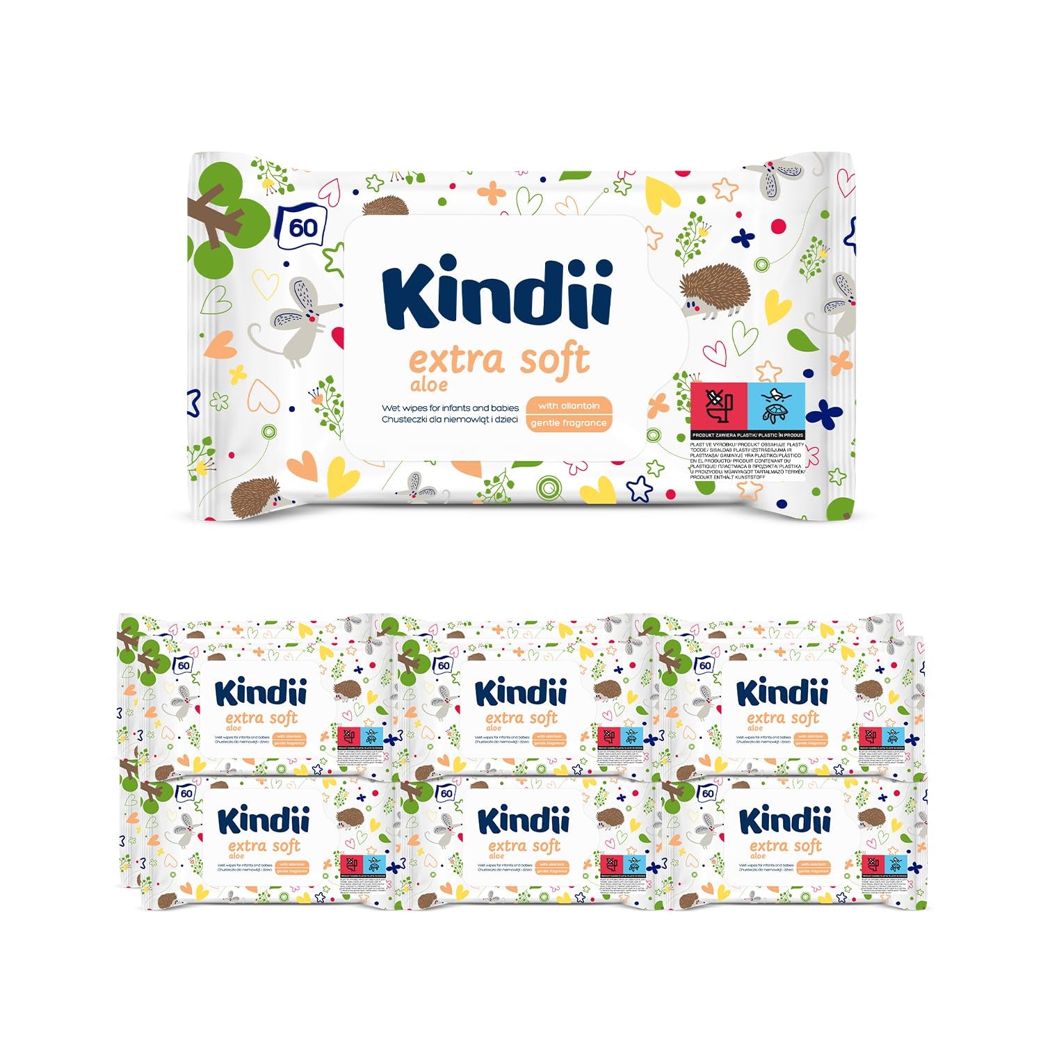 Salviettine umidificate per neonati Kindii Natural Balance – (1 x 60 pz.) Salviette umidificate per neonati e bambini – Protettive, Aloe Vera, Fragranza delicata – 60 pz.