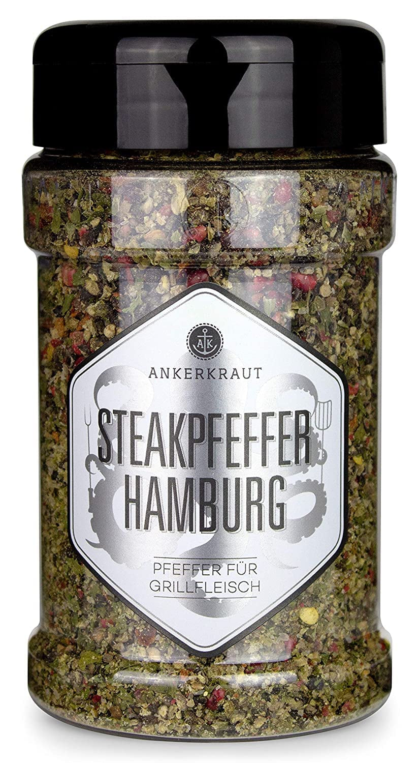 Ankerkraut Steakpfeffer Hamburg, Pfefferkörner Hausmischung, grober Steakhouse-Pfeffer, frische Note, Universal Allrounder, Lecker Kochen mit Qualität, 80 g im Korkenglas
