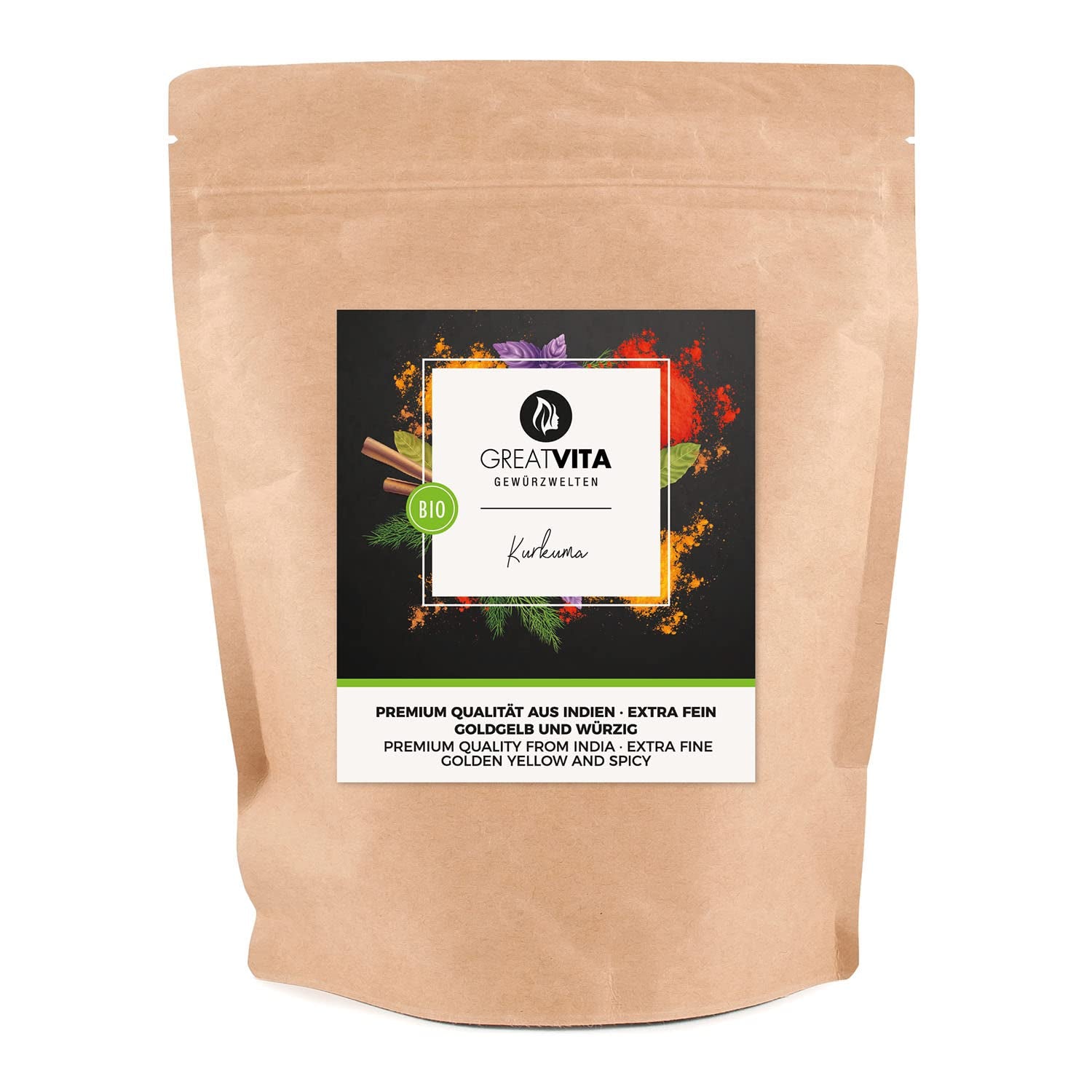 Polvere di curcuma GreatVita Bio, 1000 g macinata finemente, 100% naturale