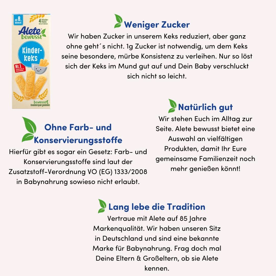 Alete, Biscotti per bambini, dall'8° mese, con burro di frumento, 180 g Mamma e Bambino Naty Shop