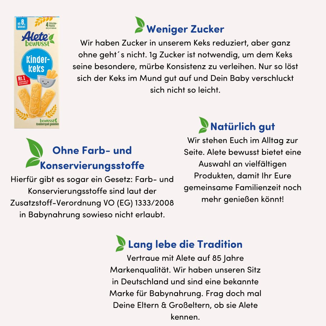 Alete Conscious Baby Biscuits 8 Mesi+ Biscotti al burro di grano per bambini Comodamente confezionati come piccolo spuntino Perfetto in viaggio e tra una lezione e l'altra 1 x 180 g