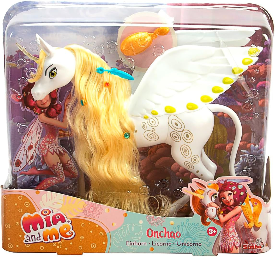 Simba 109480093 - Mia and Me Unicorno Onchao, Con ali mobili, fermagli per capelli, spazzola per acconciare, cavallo giocattolo, pony, Centopia, da 3 anni, rosa Naty Shop Bambole singole