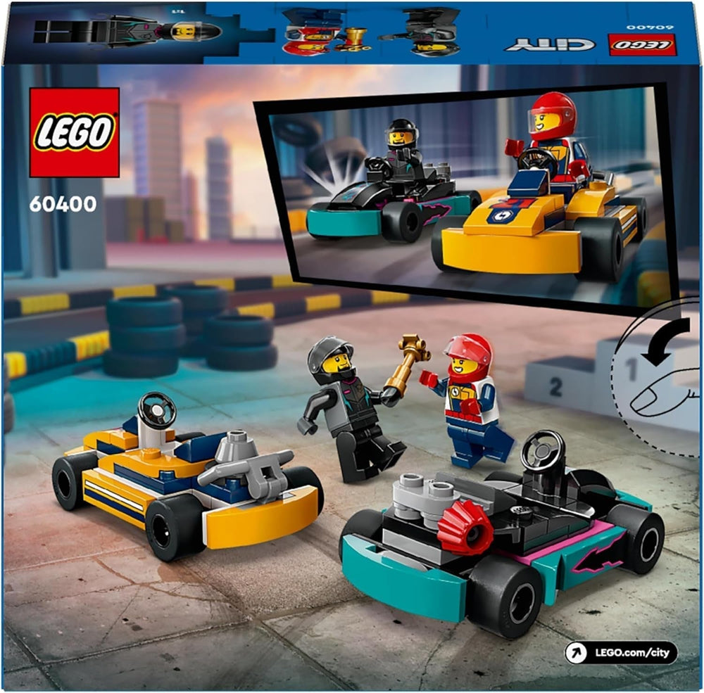 Go-Kart LEGO City con piloti, set di 2 minifigure di piloti e auto da corsa, macchinine giocattolo per ragazzi e ragazze di 5 anni, regalo divertente per bambini 60400 Set da costruzione Besuche den LEGO-Store