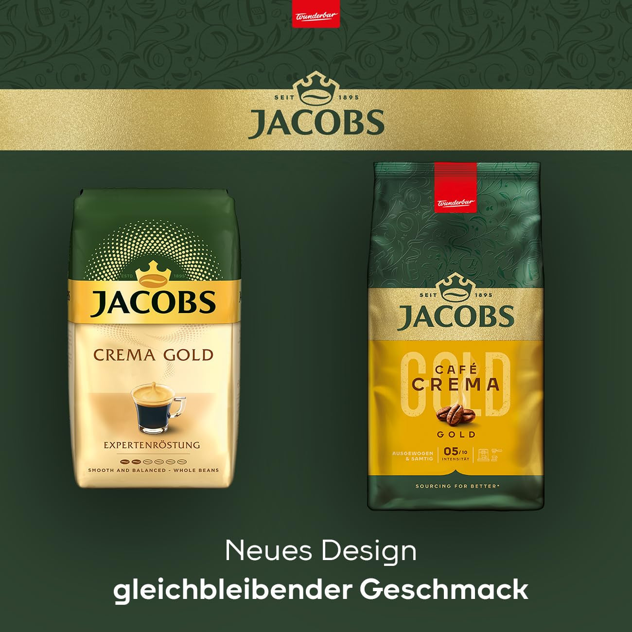 Jacobs Café Crema Gold Chicchi di caffè 1Kg – Vollmundig, Aromatisch, Note fruttuose, Arabica e Robusta in grani, Intensità 5/10, Ideale per Café Crema Naty Shop