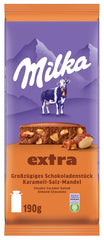 Milka Extra Caramel Salt Mandorla - Cioccolato al latte alpino con pezzetti di caramello, mandorle e un pizzico di sale - 190g