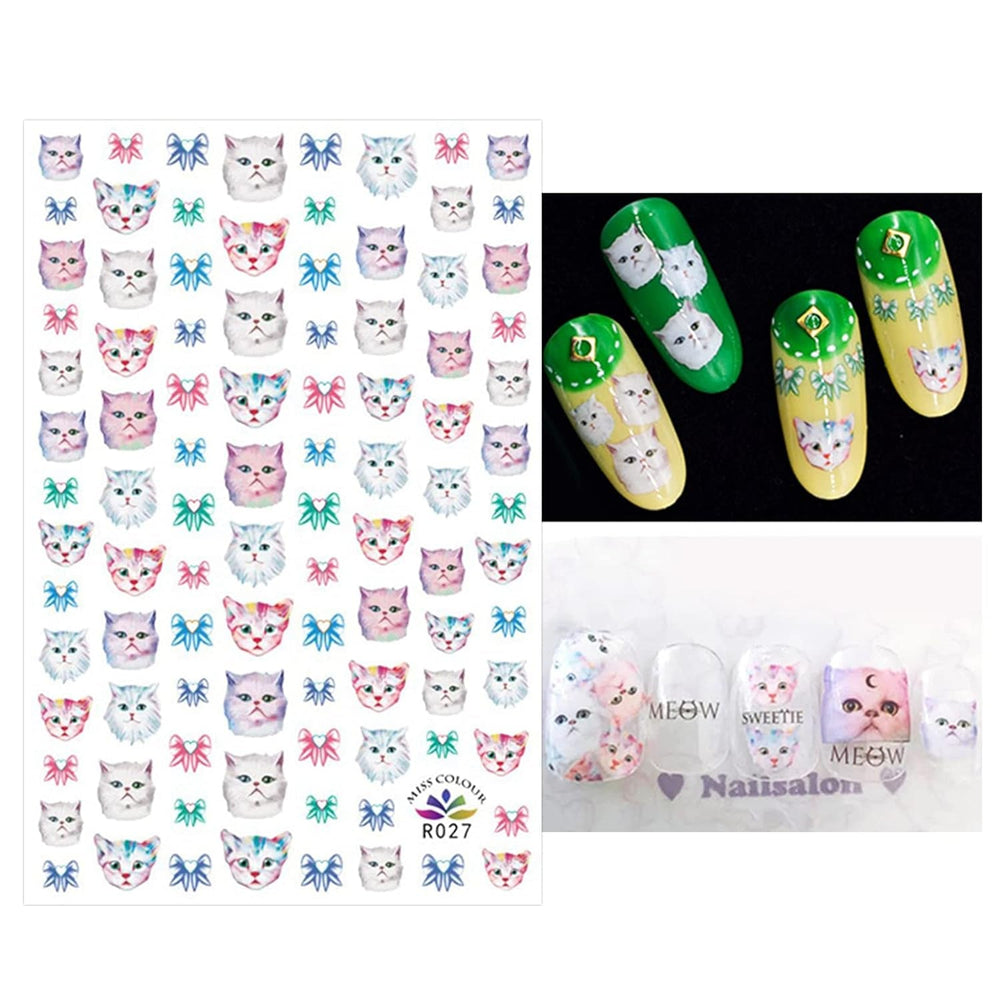 JMEOWIO Nagelsticker Tierische 8 Blatt Nail Art Sticker Selbstklebend Nagelaufkleber Katze Niedlich Dekoration Nageldesign Zubehör