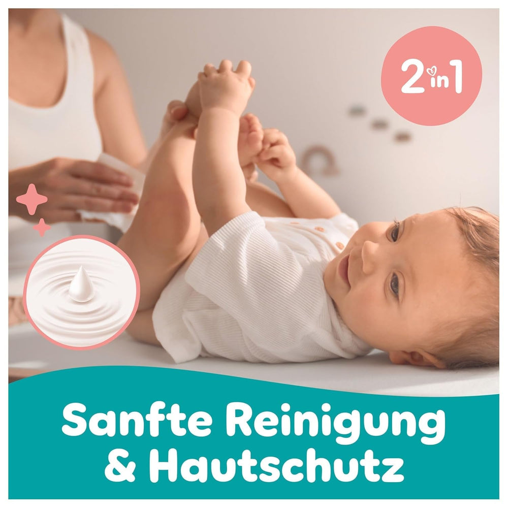 Șervețele umede Pampers Sensitive, 6 pachete a câte 80 de șervețele = 480 de șervețele, fără parfum, pentru o curățare delicată și delicată