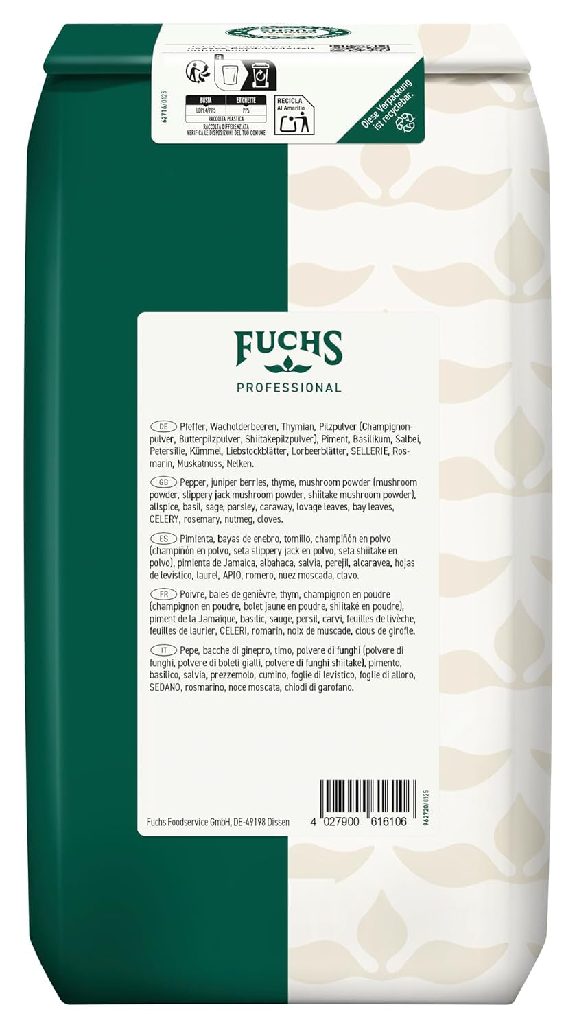 Fuchs Professional - Wildgewürz | Zum Würzen von allerre Wildgerichten und dunklen Saucen | Profi-Qualität für Großverbraucher und Gastronomie | Sacco riciclabile da 1 kg
