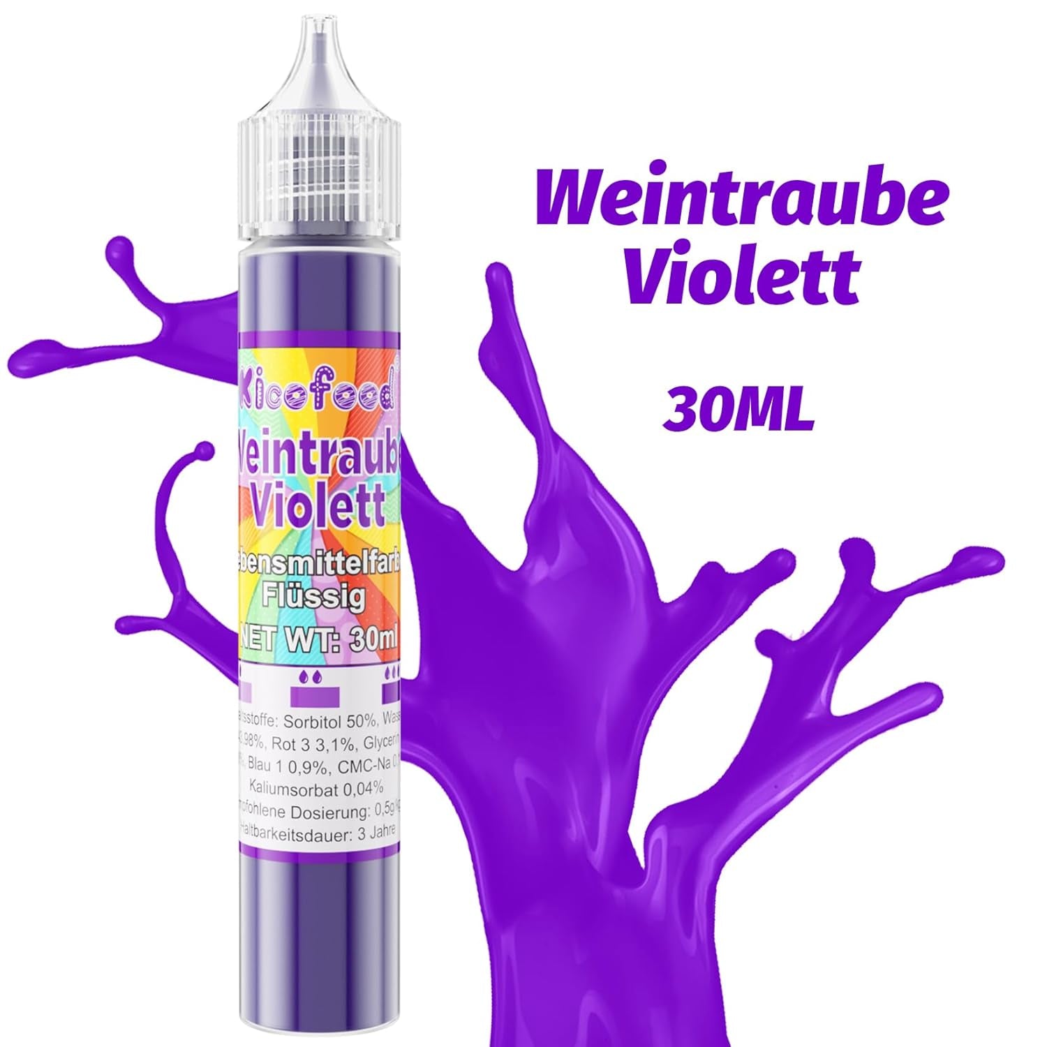 Colorant alimentar - 30 ml colorant alimentar lichid foarte concentrat, colorant alimentar pentru decorarea torturilor, meșteșuguri, aerografare, săpunuri DIY (Violetă de struguri)