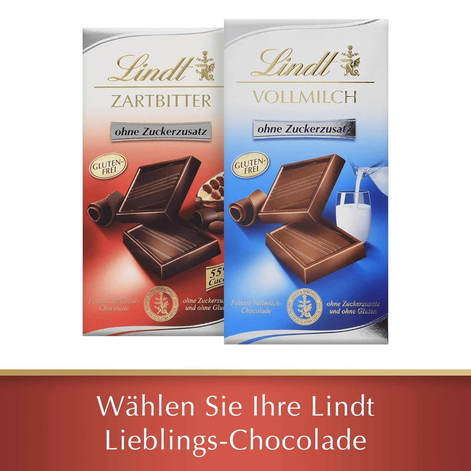 Cioccolata Lindt | Tavoletta di cioccolato fondente senza zuccheri aggiunti | 100 g| Finissimo cioccolato fondente con il 55% di cacao, senza zuccheri aggiunti e senza glutine | Tavoletta di cioccolato senza glutine