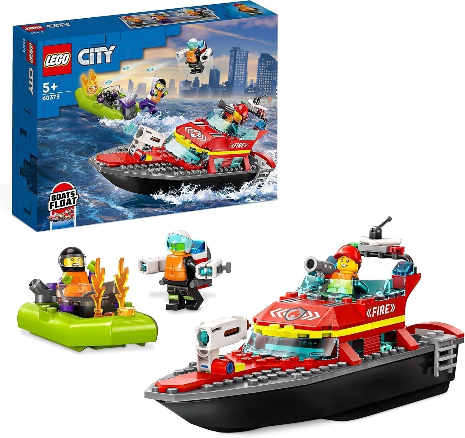 LEGO 60373 City Fire Boat, jucărie care plutește în apă, cu barcă de curse, 3 minifigurine și Jetpack, idee de cadou pentru băieți și fete de la 5 ani în sus Seturi de constructie Besuche den LEGO-Store Titlu implicit