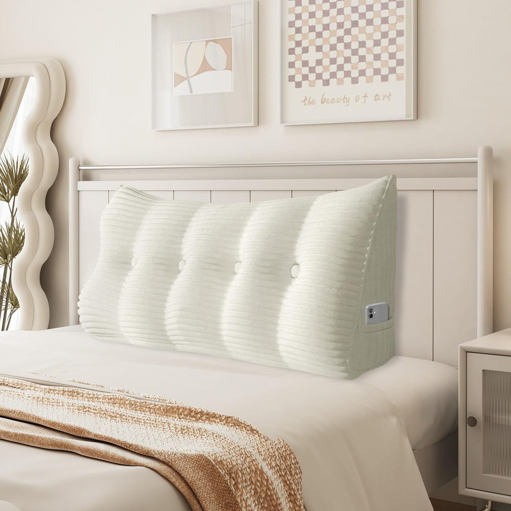 Pernă Johnear cu pană, pernă de citit pentru pat și canapea, pernă pentru spătar, pernă pentru tăblie, pernă lombară triunghiulară mare (gri, 45 cm)