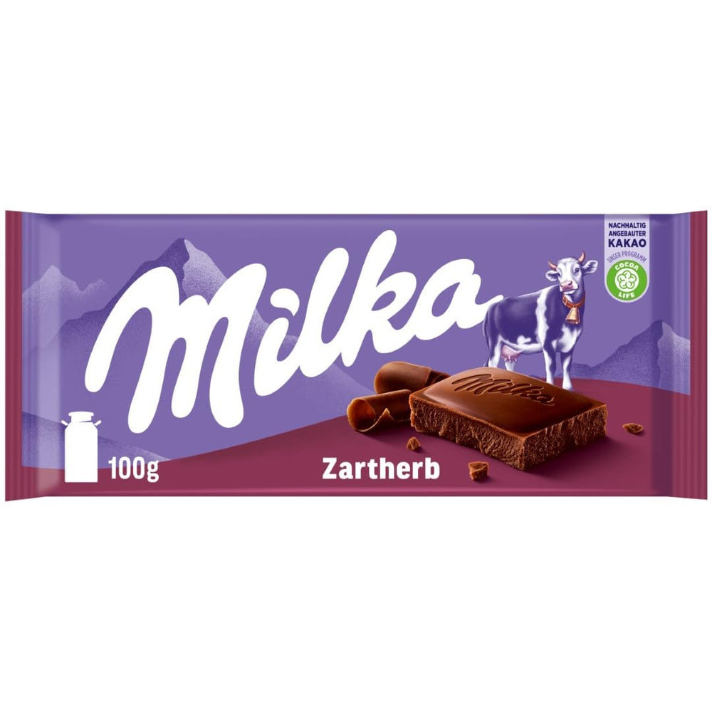 Milka Zartherb - cioccolato al latte fondente alpino con un delicato sentore di cacao in confezione multipla - 25 x 90 g